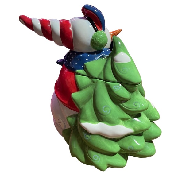 FROSTY THE SNOWMAN LARGE 3-D GLAZED CERAMIC CHRISTMAS COOKIE JAR HAND-CRAFTED - Picture 4 of 10